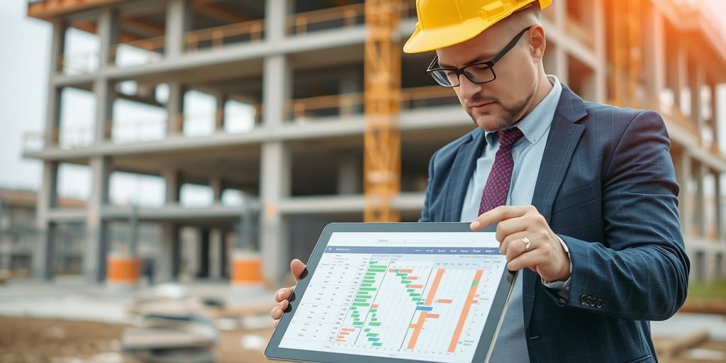 PCSS Contractors - What is CPM Schedule Manager reviewing construction schedule on tablet